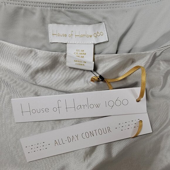 House of Harlow 1960 scoop neck bodysuit thong lined soft silky silver size‎ med - Picture 2 of 12